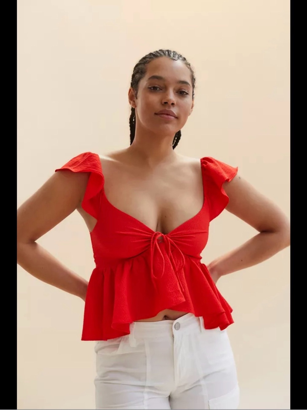 Urban Outfitters Red Ruffle Tie-Front Blouse